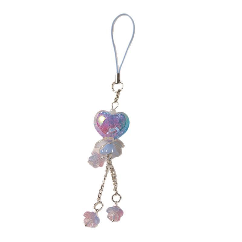 Sweet Ombre Floral Heart Phone and Bag Charm Chain