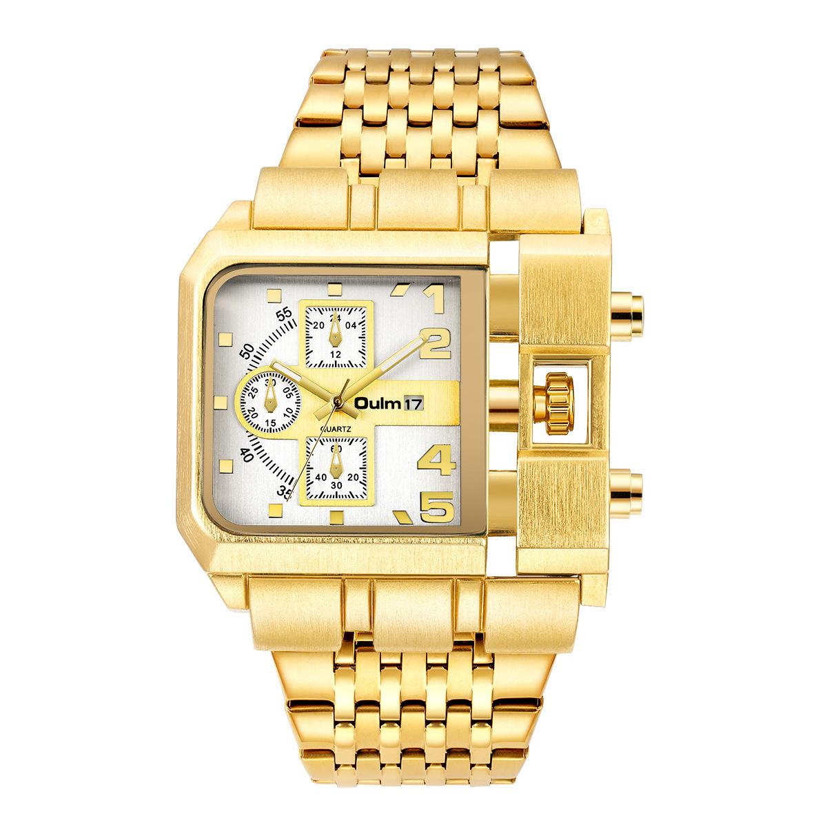 Oulm Gold Large Dial Men S Watch Steel Belt Calendar Square Quartz Men S Watch Casual Wind Wrist белый