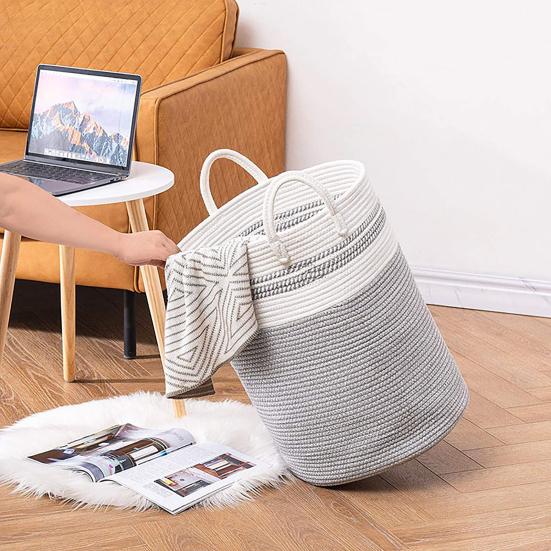 Dirty Clothes Storage Bag Cotton Rope Braided Laundry Basket Foldable Large Capacity