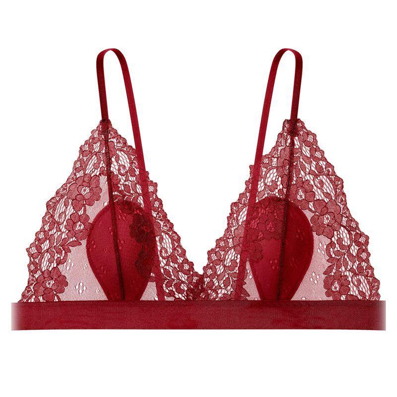 Sexy French Ultra-thin Bra Transparent Hollowed-out Hot Backless Anti-protrusion Rabbit Cup Lace Underwear
