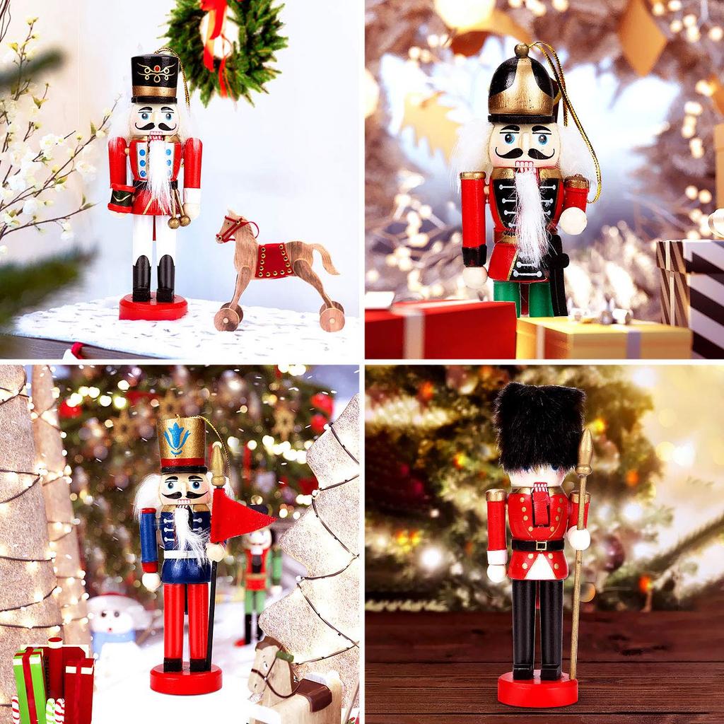 4-Pack Christmas Nutcracker Wooden Soldier Nutcracker Puppet On Stand Christmas Decorations for Festival Decoration Xmas Ornaments Gift