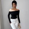 Autumn Winter Color Block Off Shoulder Irregular Ruffle Hem Slim Long Sleeve Top Fashion Daily Basic Office Lady Casual Slim Fit Ladies Elegant Top