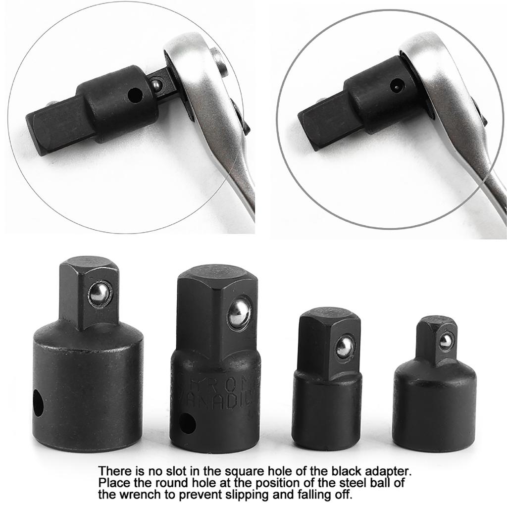 4pcs 1Celsius4in 3Celsius8in 1Celsius2in Electric Wrench Sleeve Adapter Converter     Steel Drive Socket Joint(Black )