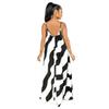 H153 Europäisches Sexy Damen Maxikleid mit unregelmäßigem Print und Spaghettiträgern