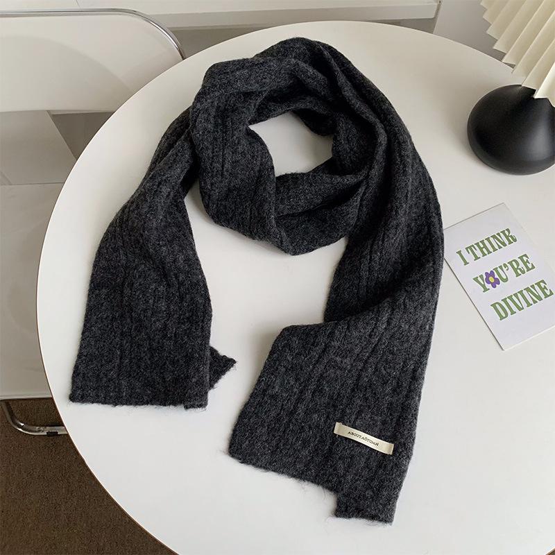 Solid Color Korean Style Cable Knit Scarf for Women - Warm Wool Neck Warmer for Autumn and Winter