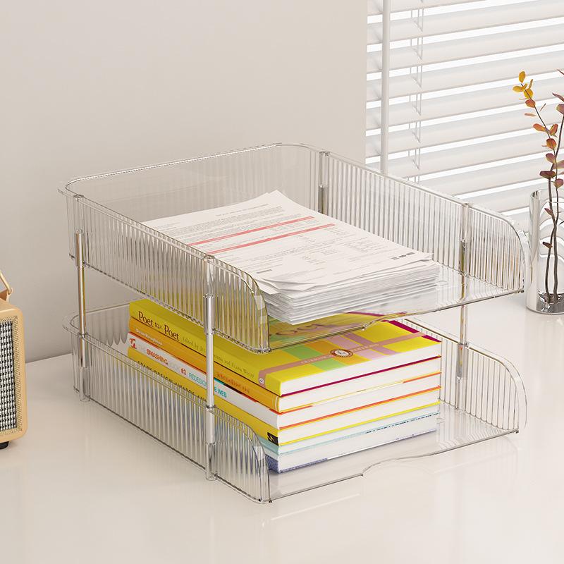 Desk Organizer 2/3/4 Tier Stackable Paper Letter Tray File Organizer Office Desk Organizer Transparent Desktop File Tray