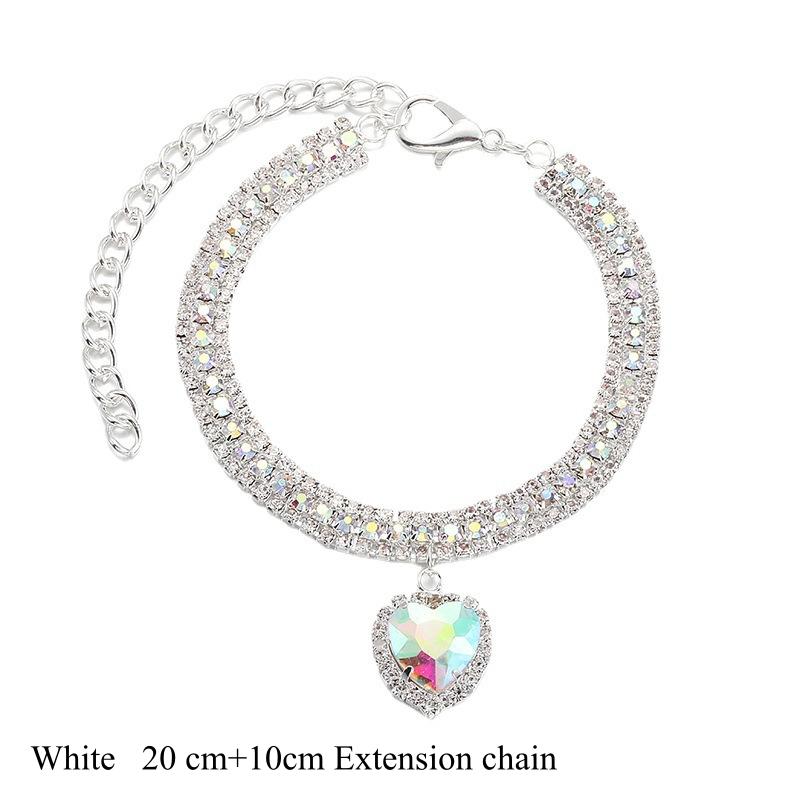 

Luxury Heart Crystal Rhinestone Pet Necklace – Sparkling Collar for Cats & Small Dogs Plus 10cm Extension chain