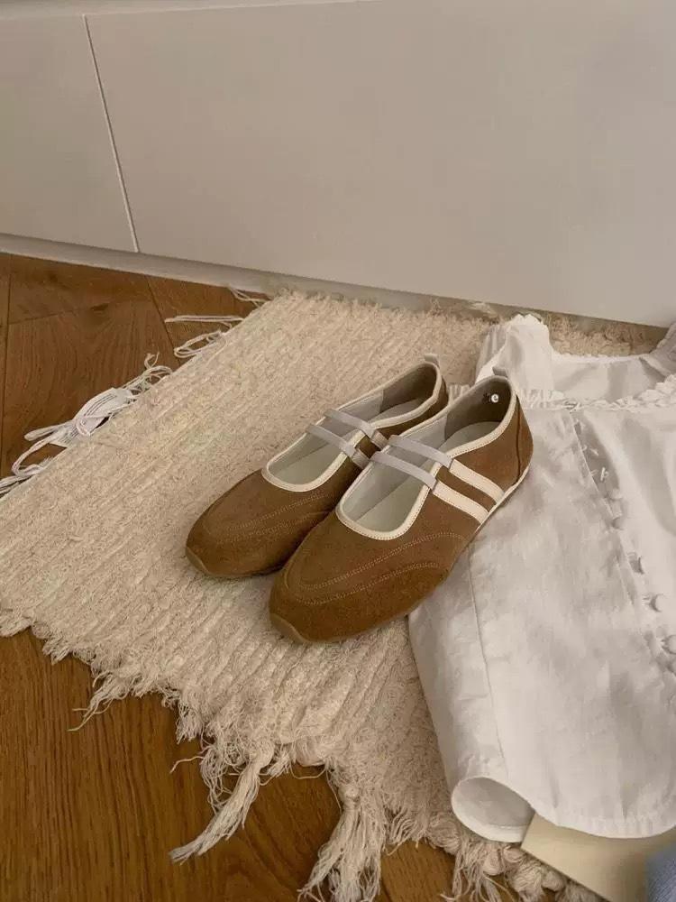 Sheepskin Version~ Retro Round Head Shallow Mouth Casual Sports Shoes Mary Jane Shoes Flat Ballet Shoes Women's Versatile Single Shoes