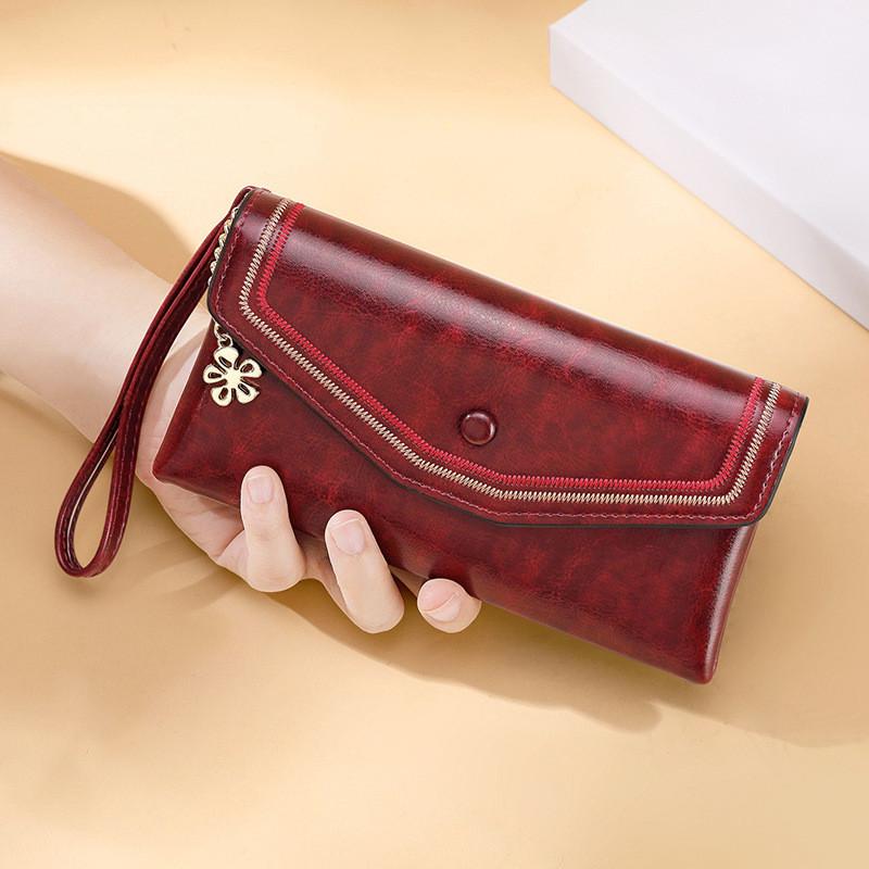 IELGY Ladies Wallet Long Retro Oil Wax Leather Clutch