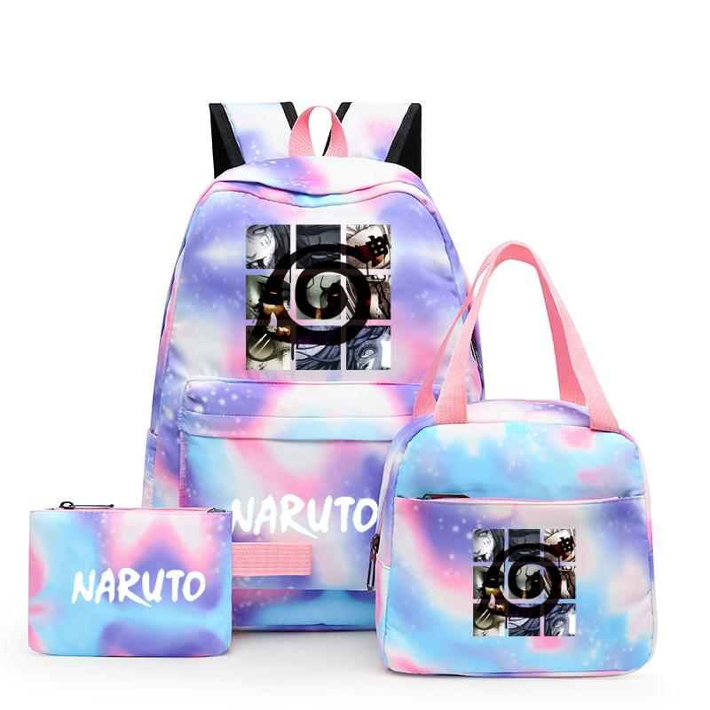 3Pcs/set Anime Naruto Canvas Backpack for Girl with Lunch Bag Pen Case Backpack Student Back To School Backpack Rucksack Mochila