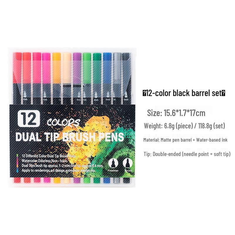 120-Color Dual-Tip Art Watercolor and Fineliner Pen Set with Soft Brush