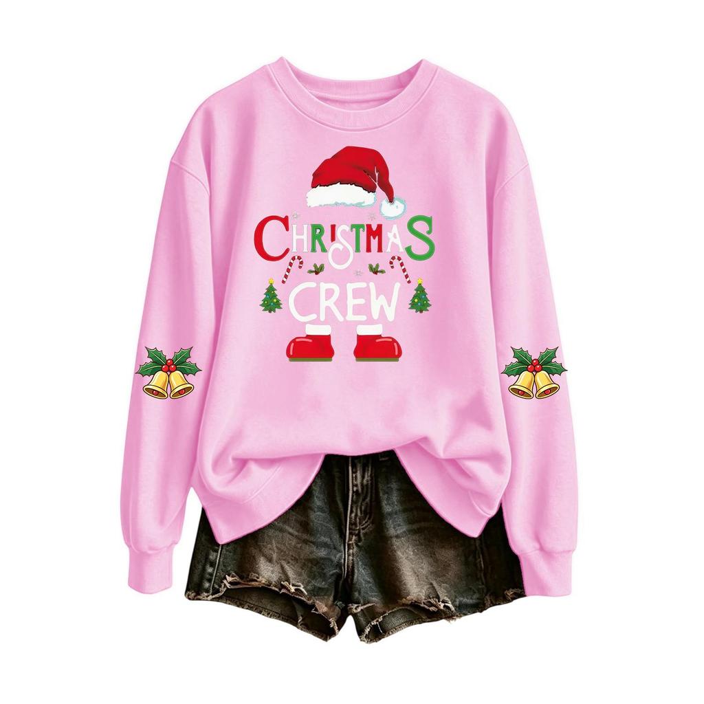 Women's Casual Christmas Letter Print Crewneck Sweatshirt for Holiday and Everyday Wear