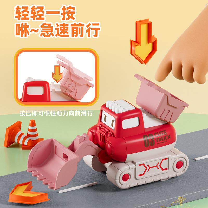 Children'S Press Pull Back Cartoon Car Construction Vehicle Boy Excavator Drop Resistant Bulldozer Toy Set