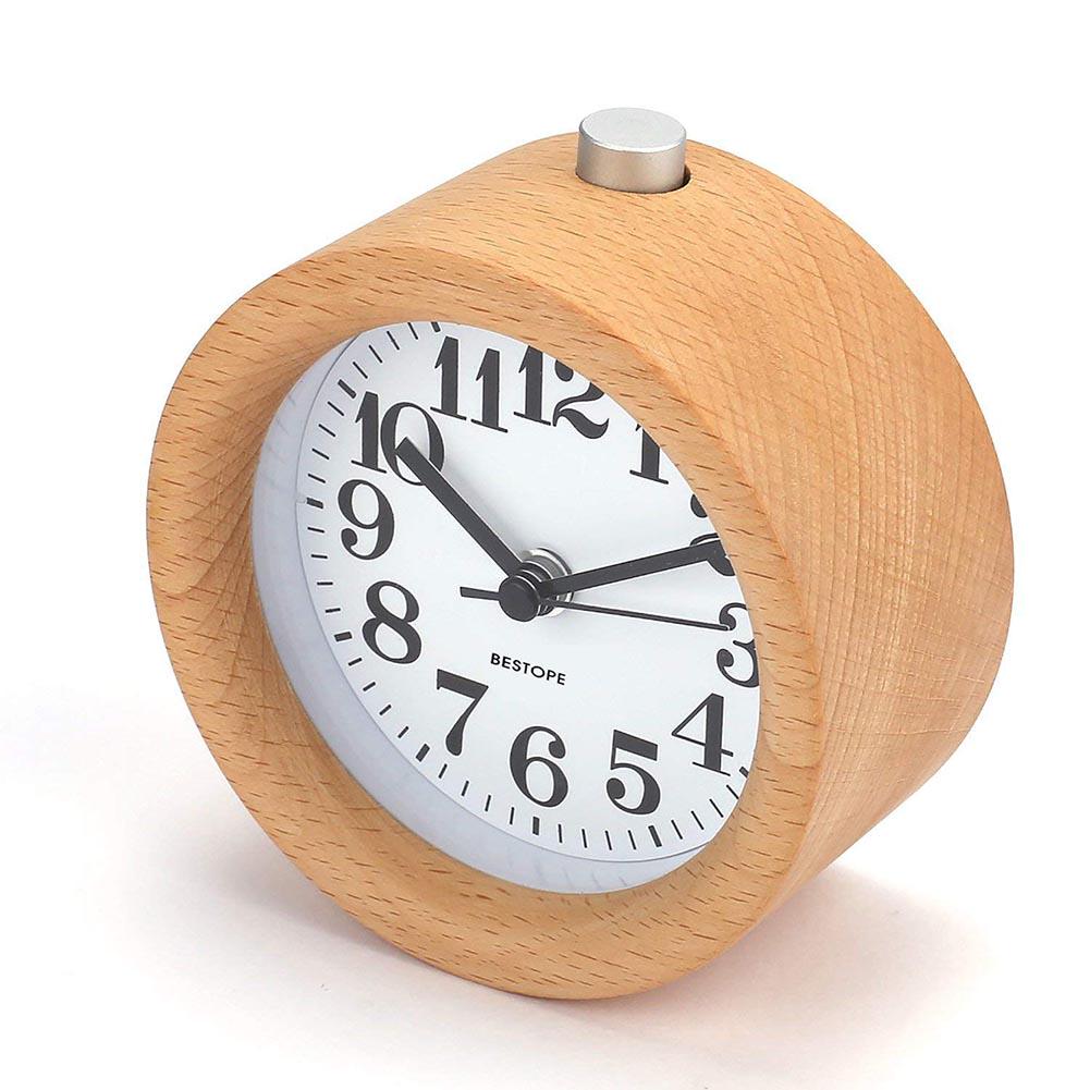 Small Alarm Clock with Night Light Classic Round Silence Table Clocks Snooze Function
