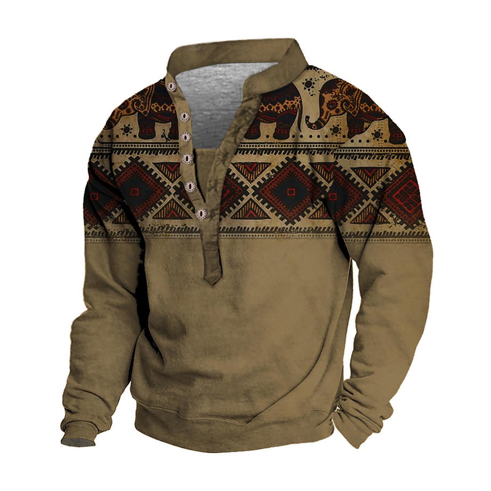 

Мужской свитер с v-образным вырезом и воротником-стойкой с 3D цифровой печатью и винтажным воротником на 6 пуговицах XXL хаки