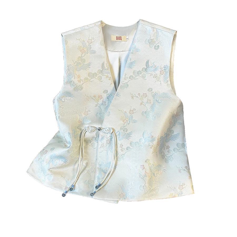 Plus Size Chinese-Style Embroidered Vest with Frog Buttons for Women