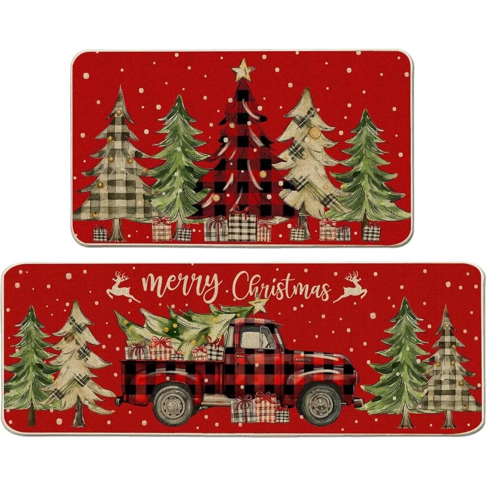 2PC Christmas Crystal Pile Home Decorative Carpet Kitchen Entryway Bathroom Non-Slip Machine Washable Carpet