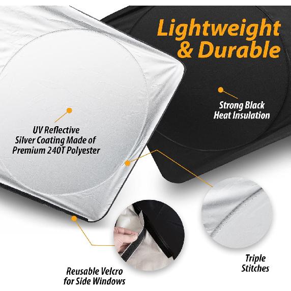 ZONETECH Semi-Truck Sunshade for Windshield and Side Window - Premium Quality Protective Reflective Maximum Coverage to Block UV Sun Heat Rays Best