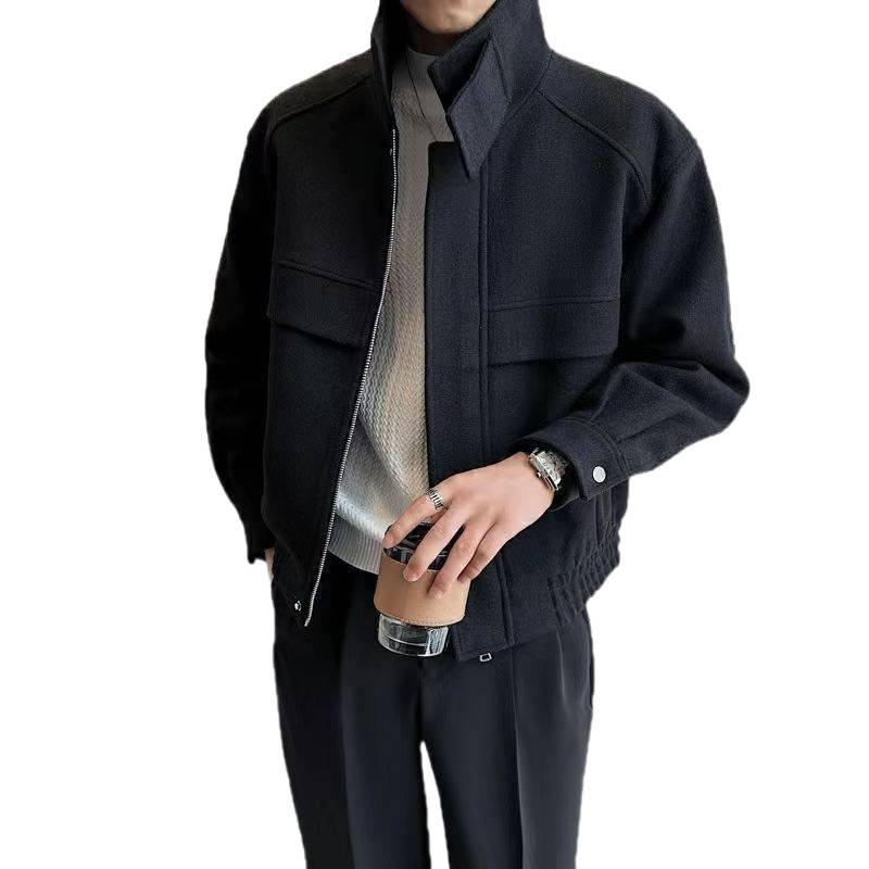 Trendig koreansk stil ulljacka för män - Höst/Vinter Kort, Förtjockad Kappa