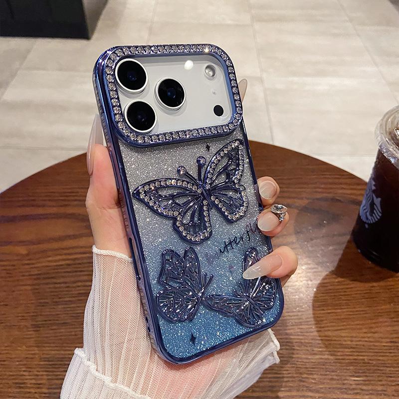 For IPhone 16 17 Air 12 13 14 15 Pro Max Shockproof Protection Cases Back Cover Luxury Glitter Diamond Butterfly Phone Case