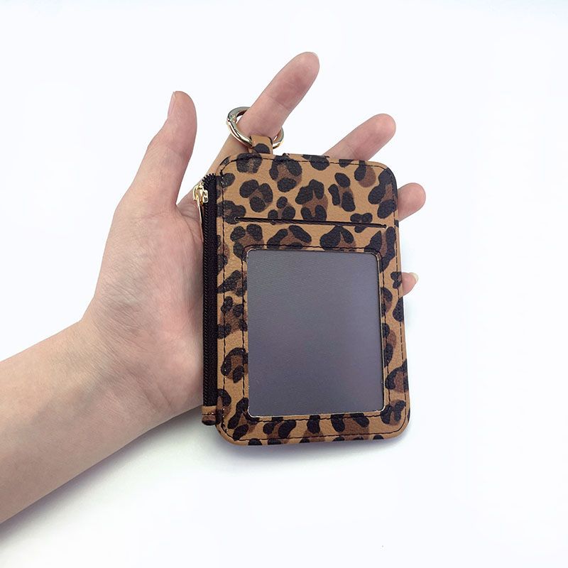 Multifunctional storage leopard print PU leather card bag card cover, small with zipper change, multi-card position card cover pendant.
