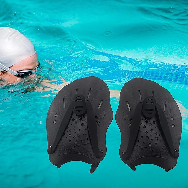 1 Pair Swimming Training Paddles Swim Hand Paddles Snorkeling Diving Gloves Fin Flipper Sports Silicone Palm Adjustable Straps