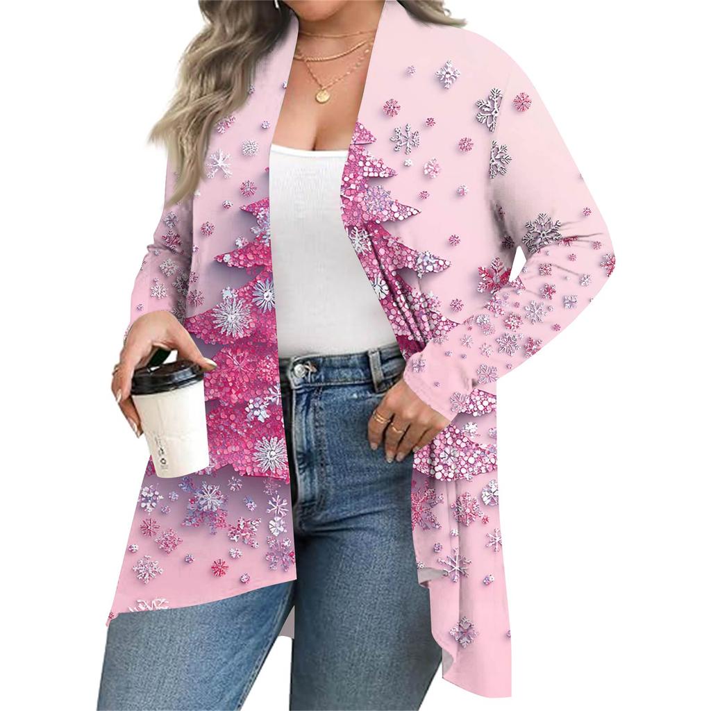 Women's Fall And Winter Fashion Casual Print Long Sleeve Mid-Length Cardigan Jacket