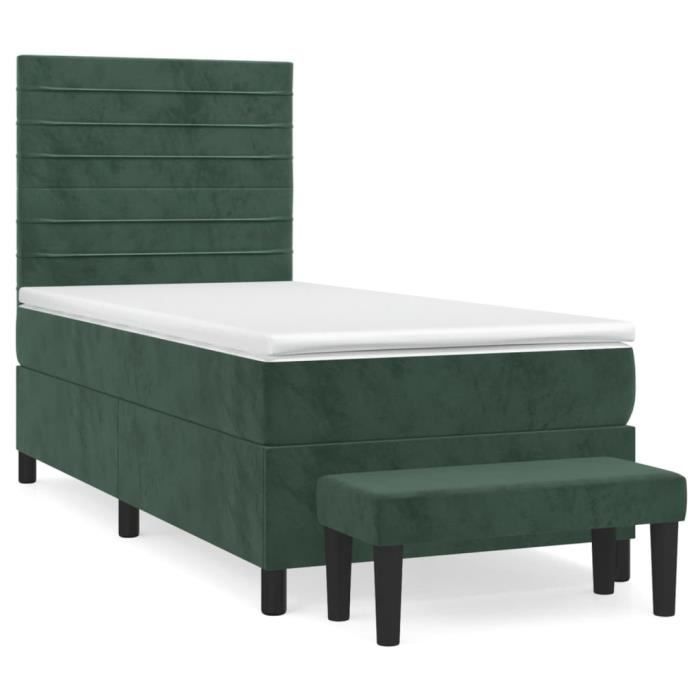 3137890 vidaXL Lit à sommier tapissier avec matelas Vert foncé 100x200 cm