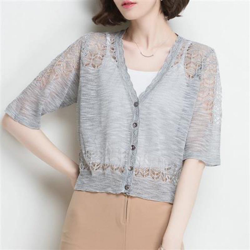 Ice Silk Knitted Cardigan with Short-sleeved Summer Wear Women's New Thin Hollow White Shawl Sunscreen