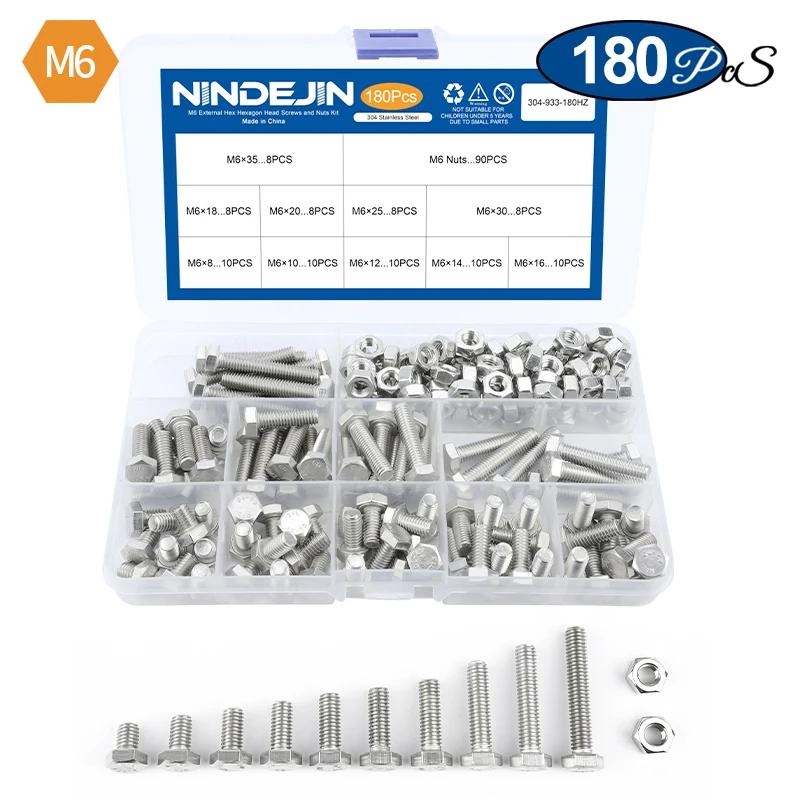 NINDEJIN External Hex Hexagon Head Bolt and Nut Kit M4 M5 M6 Stainless Steel Metric Hex Cap Screw Nuts Assorted Kit