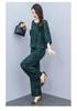 Retro Printed Wide-Leg Pants & Mid-Sleeve Round Neck Top - Elegant Two-Piece Set for Mothers