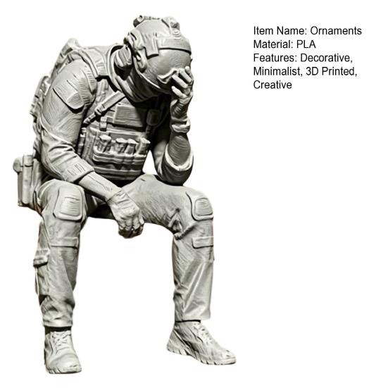 jijijing 3D Printed Soldier Figurine Ornament, Sitting Tactical Statue, Funny Tired Sculpture for Table Shelf Edge Decor