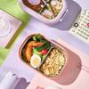 Two Grids Lunch Box Stainless Steel Heat Preservation Fruit Pattern Bento Box for Students with Sealing Buckle Food Containers