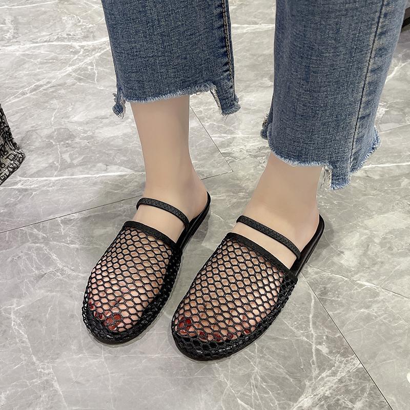 Fashion Weird Style Baotou Women's Slippers Summer Mesh Casual Fashion Solid Color Jacket Women's Shoes Zapatos De Mujer
