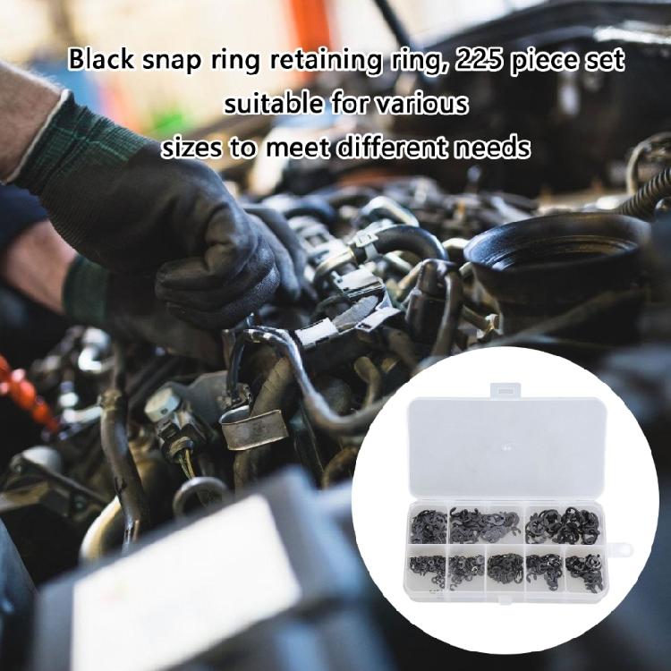 225pcs Collection of Manganeses Steel E Types Circlips for Professional Mechanics and Projects With Storage Box