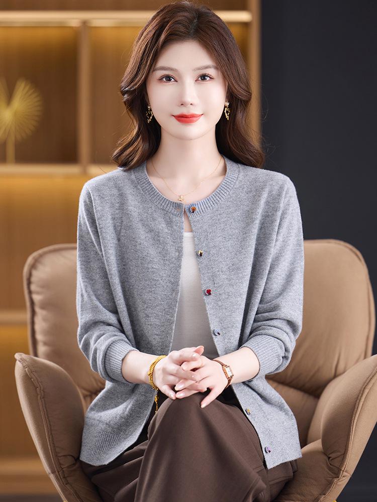 Cardigan Lungo in Maglia 100% Lana Pura da Donna - Nuovo Maglione Girocollo Autunno/Inverno per Mamma