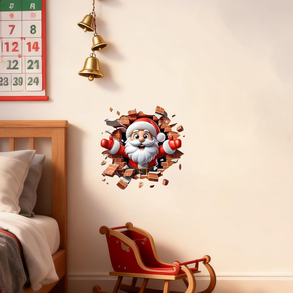 Christmas Creative Visual Effect Broken Wall Cartoon Sticker Festive Atmosphere Living Room Home Decoration Wall Sticker