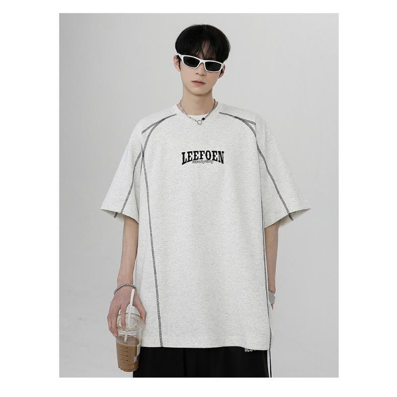 Men Contrast Stitch Letter Print Short Sleeve Oversized T Shirt Casual Streetwear Top for Men