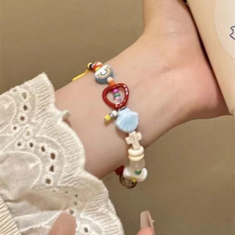 Ceramic Macaron Stylish Sea Shell Beaded Bracelet Womens Sweet Fresh Design Summer