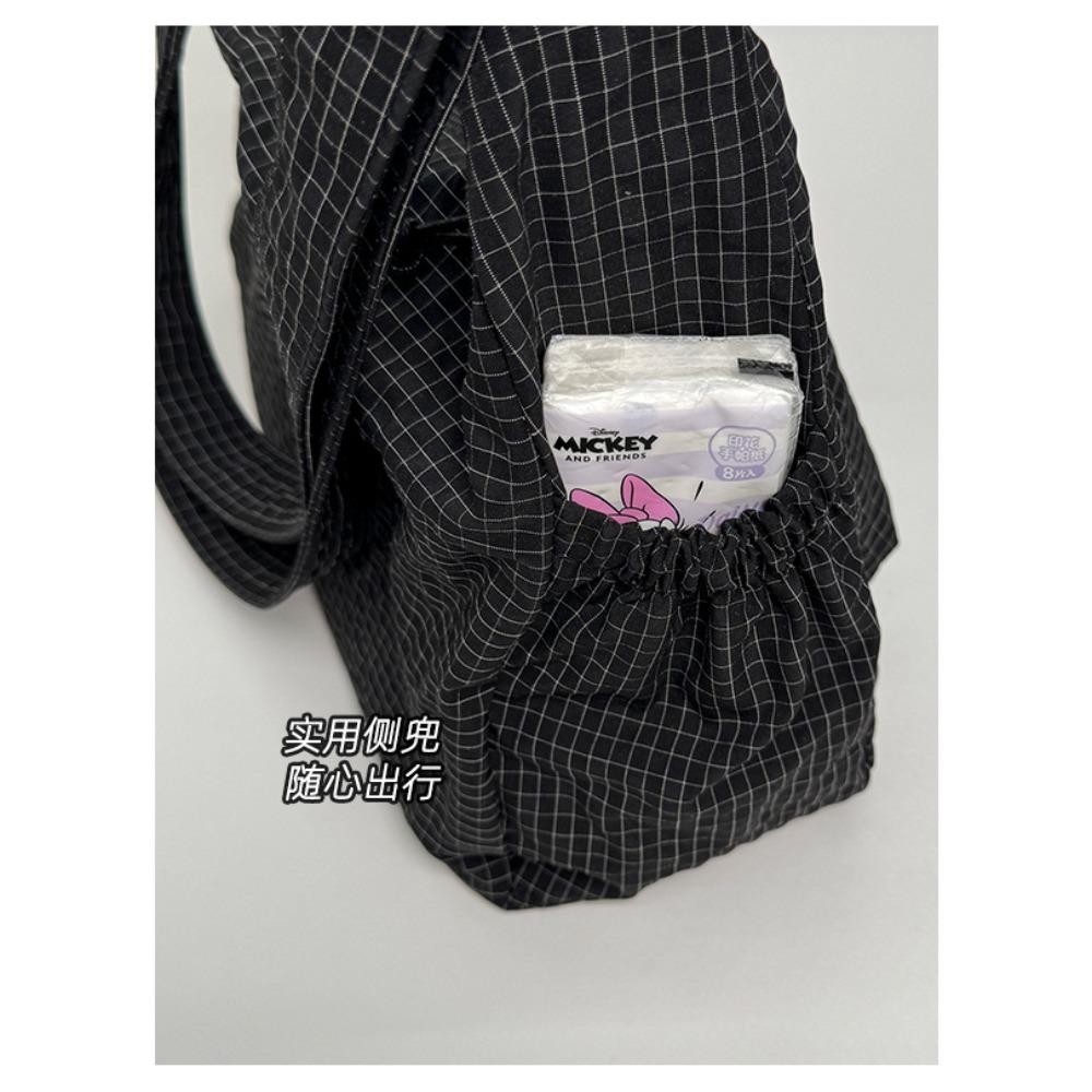 Składana torebka damska z regulowanym paskiem crossbody/na ramię i plisowanym designem z wieloma kieszeniami - Szkolna torba na książki w kratkę i paski