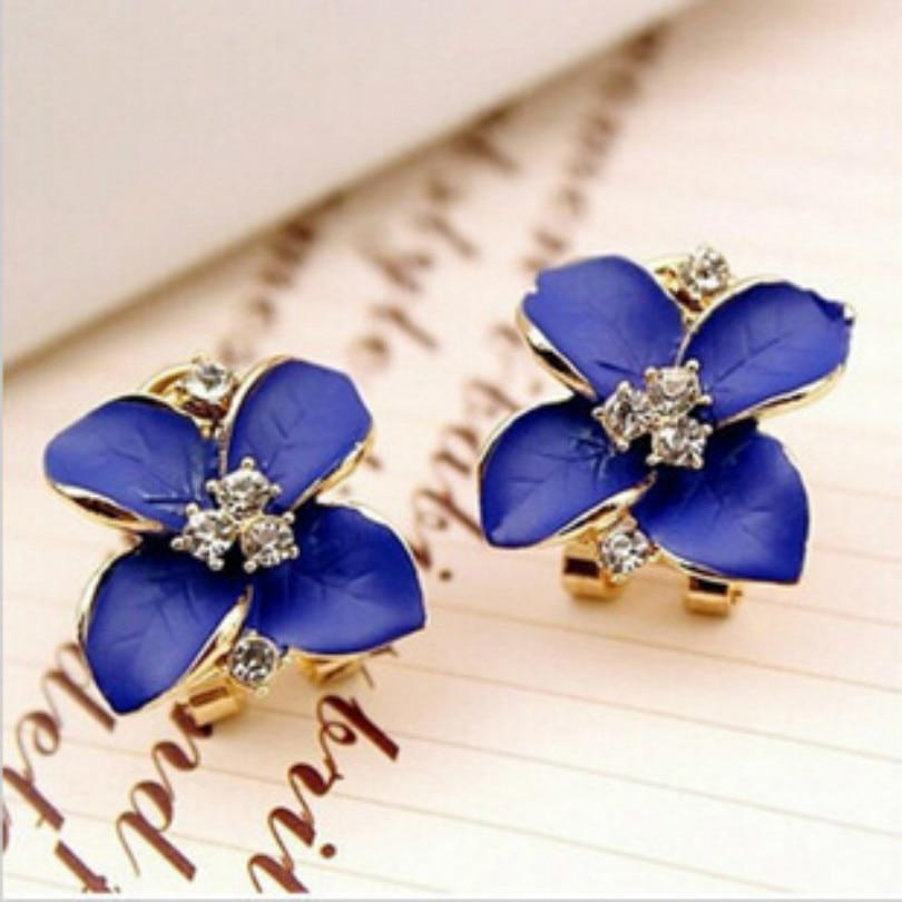 Elegant Blue Flower Earrings with Crystal Embellishments