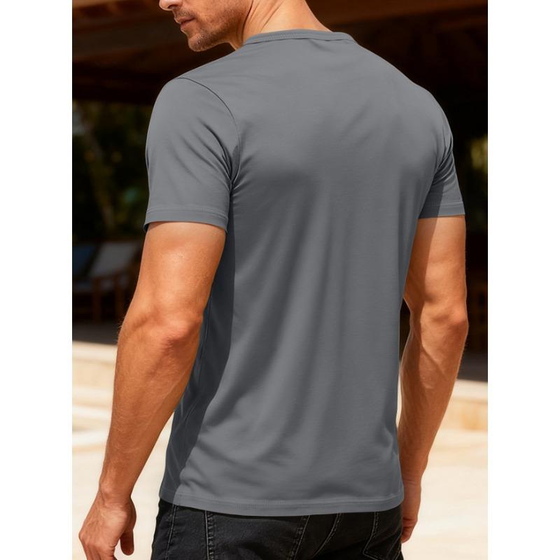 Men Henley Neck Short Sleeve Slim Fit Solid Color Casual Multiple Color Options T Shirt