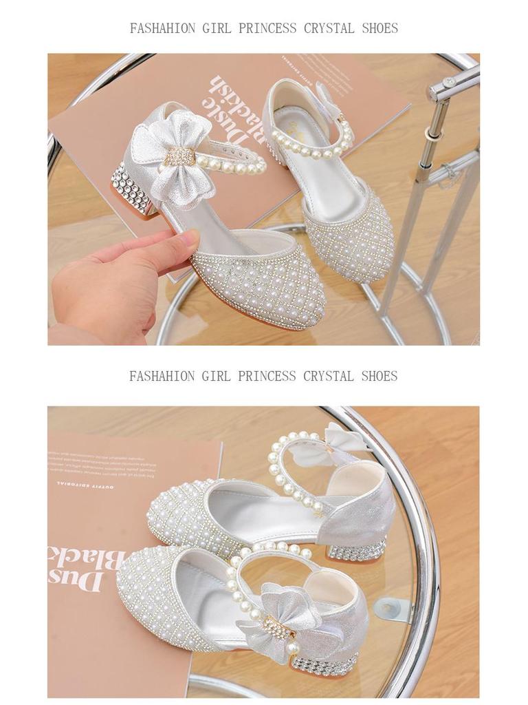 Meisjes Prinses Kristallen Hoge Hakken: Elegante Gesloten Leren Schoenen voor Optredens en Speciale Gelegenheden