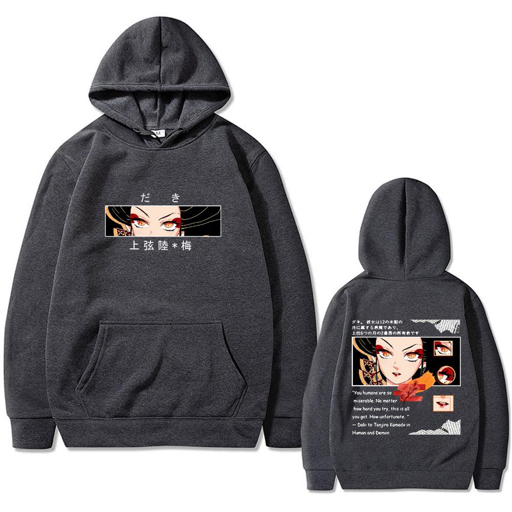 Anime Demon Slayer Daki Eyes Graphic Hoodie Male Fashion Casual Fleece Pullover Hoodies Men's Women's Vintage Streetwear