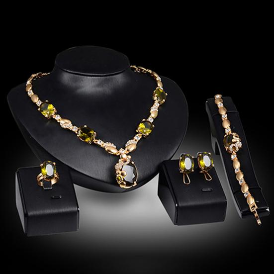 Jewelry Set Rhinestone Inlaid Attractive Accessories Necklace Ring Bracelet Earrings Gift for Party