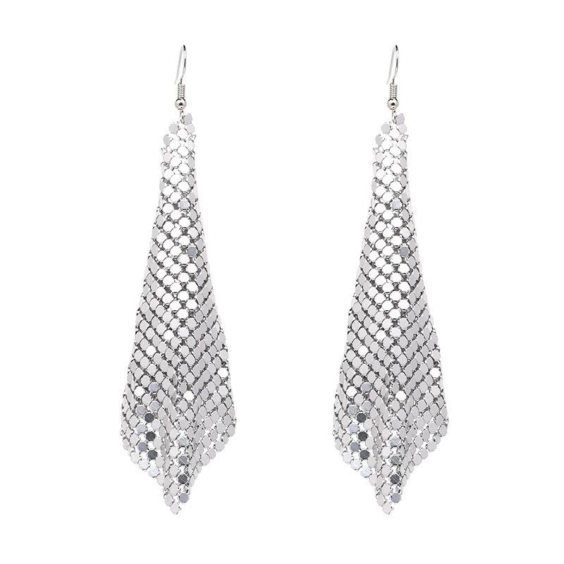 Fashion Metal Sequin Geometric Sheet Long Drop Dangle Earrings For Women Exaggerated Attractive Trendy Female Earrings Zircon