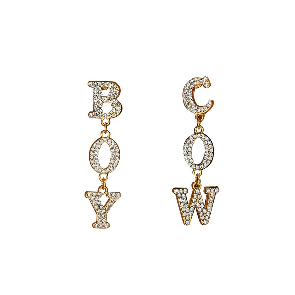 2025 New Style Earrings, Geometric English Letter Design Diamond Stud Earrings, Versatile Light Luxury Earrings