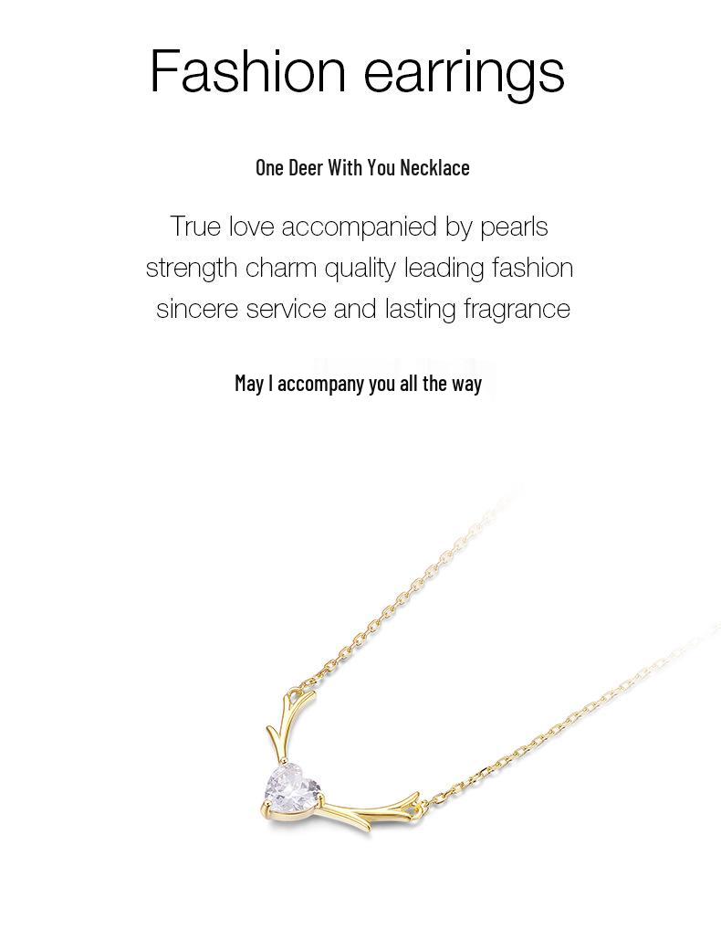 925 Silver Antler Clavicle Necklace for Women - Trendy Little Deer Pendant, Simple Christmas Gift