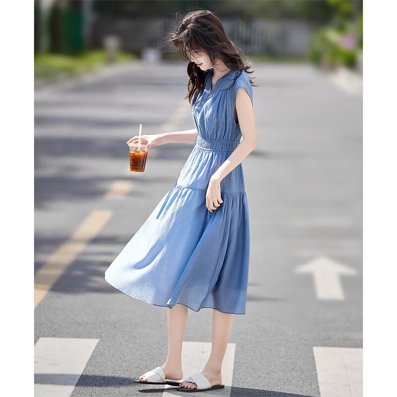 Elegantes Midi-Kleid im französischen Stil aus Tencel mit V-Ausschnitt und A-Linie