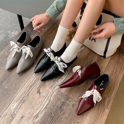 Fashion New Spring/autumn Genuine Leather Women Shoes Pointed Toe Shoes for Women Fashion Lace Loafers Low Heel Handmade Women Pumps